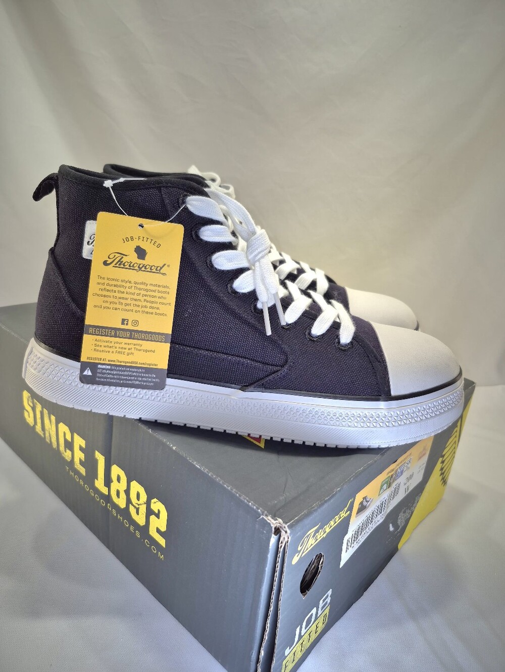 Thorogood 808-6200 Mens 11.5W Black Warehouse Won Mid Saftey Toe Canvas Shoes